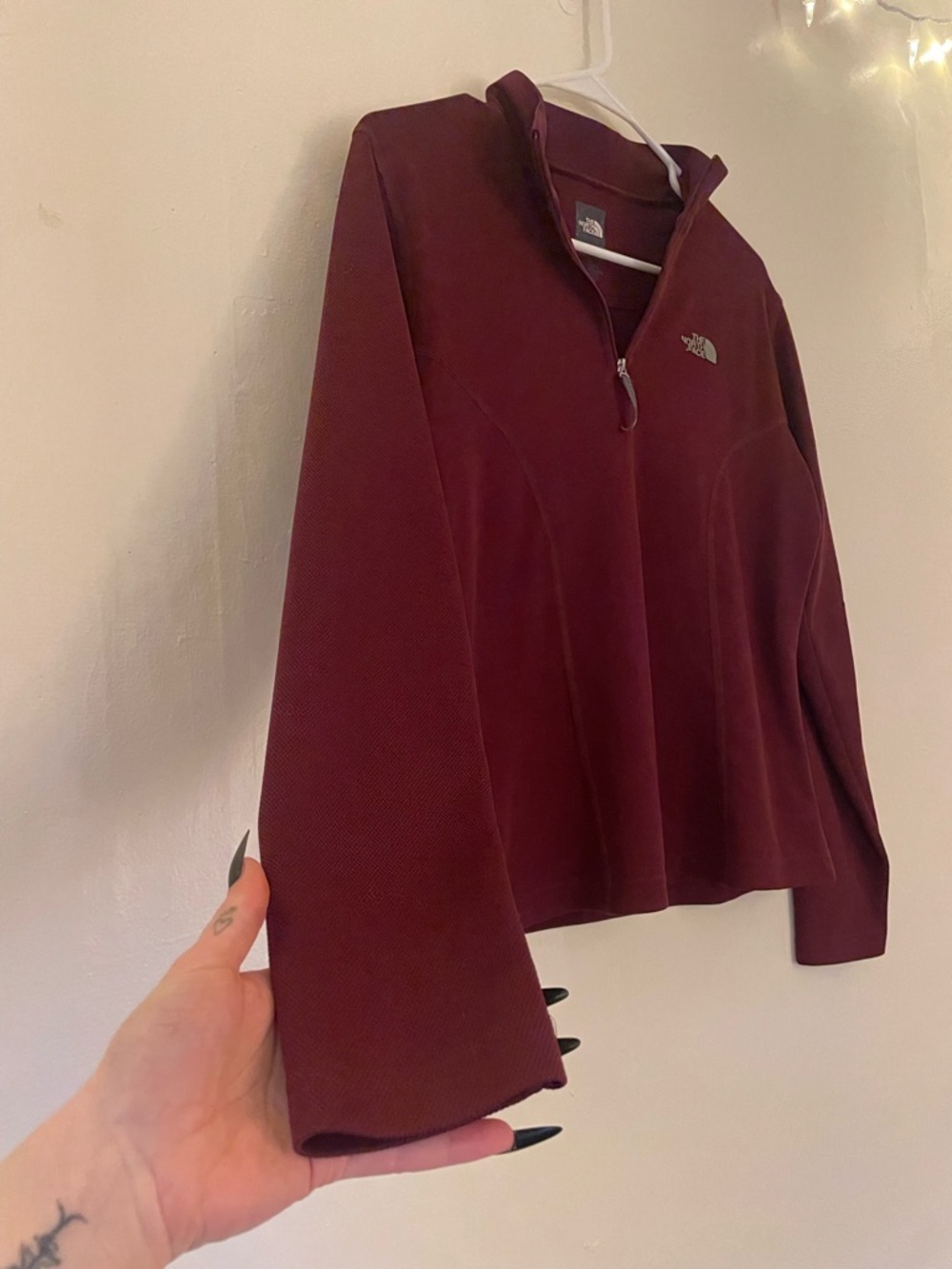 The North Face Women's Burgundy Vintage Quarter-Zip LongSleeve Top Outdoorsy Y2K - Picture 6 of 15